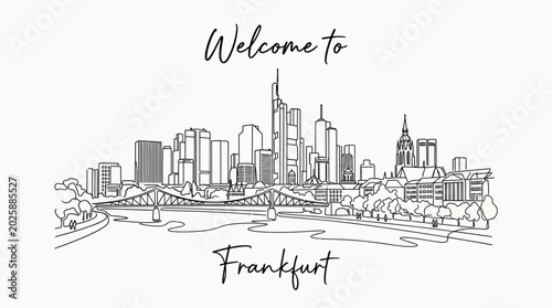 Frankfurt Skyline: Black and White Illustration, Travel Concept