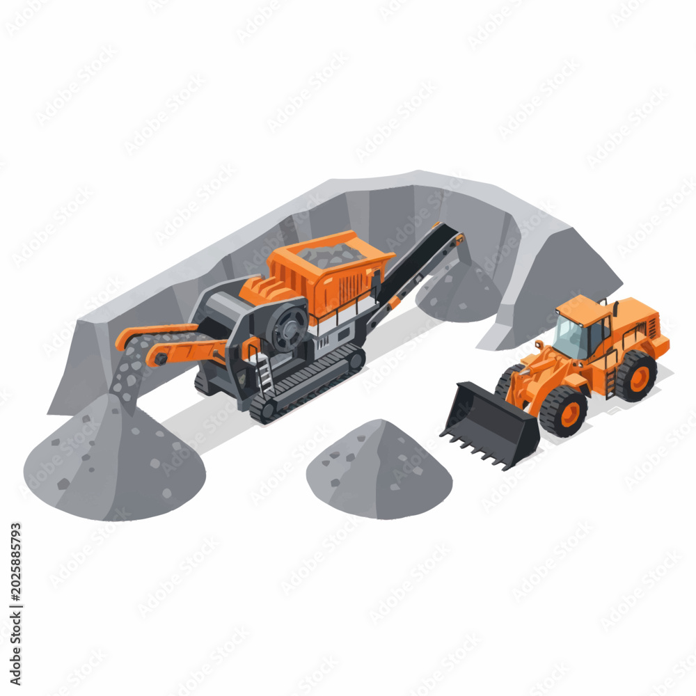 Naklejka premium Construction machinery operating at a quarry site.
