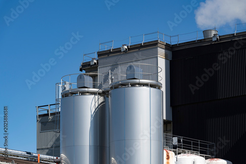 Stainless steel tanks in a dairy products manufacturer