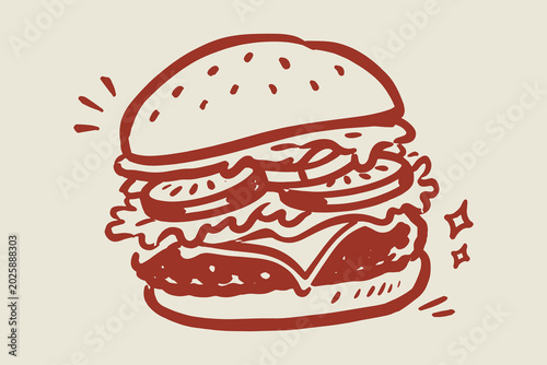 Hamburger Fast Food Doodle Sketch Vector