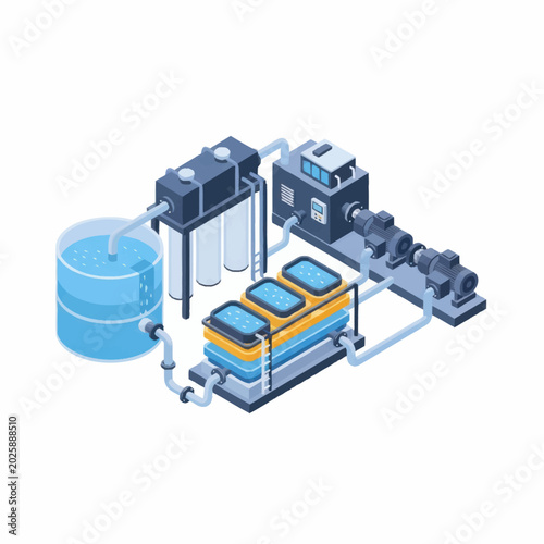 Canvastavla Industrial water purification system with filtration tanks and pumps