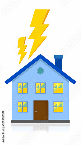 Blue house icon with yellow lightning bolt symbol.