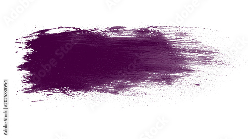 Deep purple paint stroke on white background, textured acrylic brush stroke, dark violet artistic smear for graphic design and branding