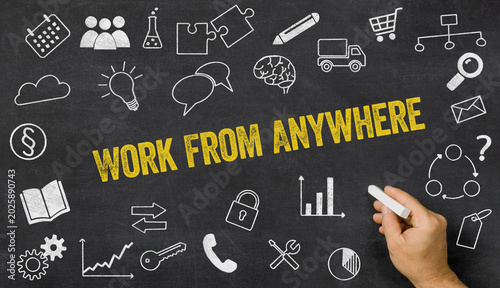 Work From Anywhere written on a blackboard with icons