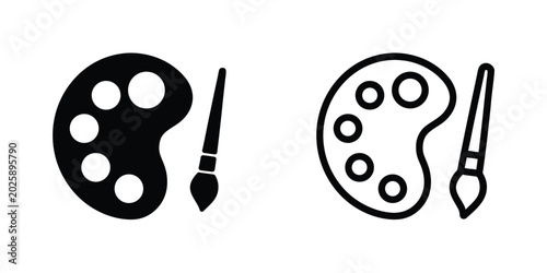 Painter palette and paint brush icon, drawing palette vector illustration on a white background