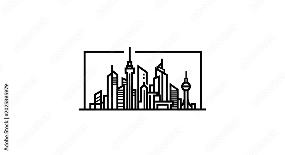 Fototapeta premium Minimalist skyline silhouette with modern skyscrapers in a geometric design