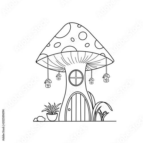 mushrooms house in the forest with little lights 