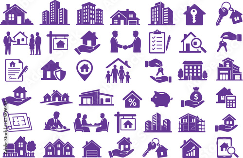 Konstfotografi real estate and property silhouette bundle housing building mortgage icons set