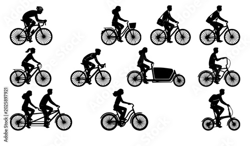 Canvastavla Flat design bicycle icons set with modern city commuter bike and cycling silhoue
