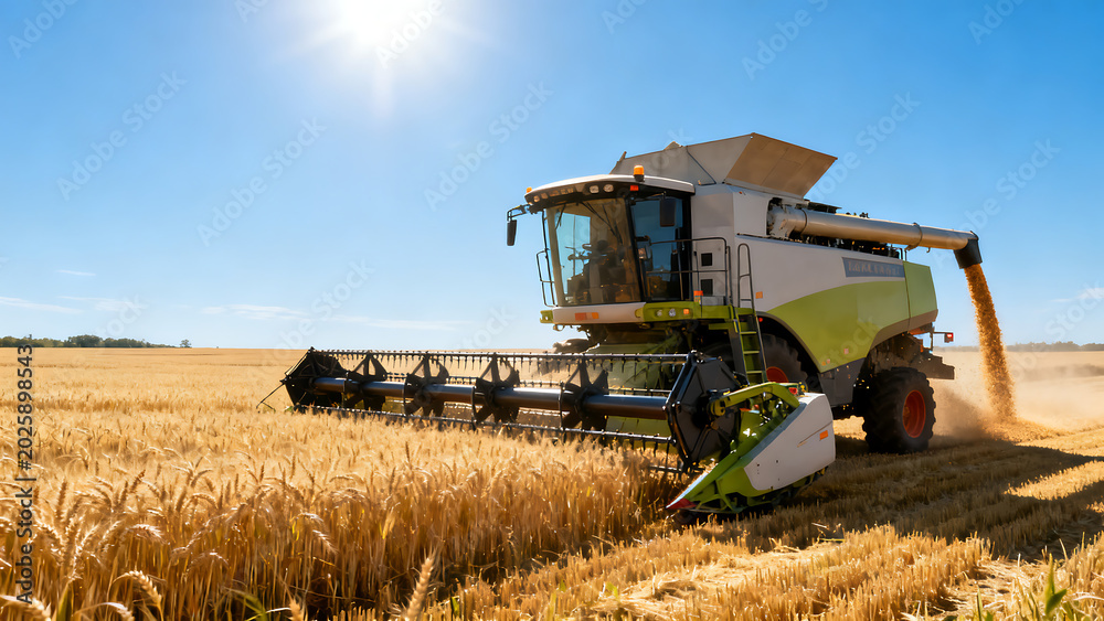 Obraz premium Modern Combine Harvester Harvesting Wheat