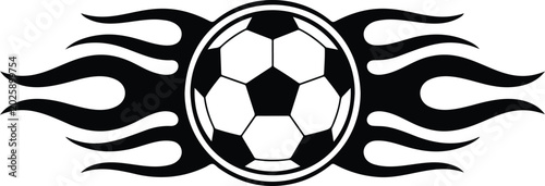 Black tribal flame soccer ball vector illustration design element for football sports logo decal vinyl sticker isolated on white background