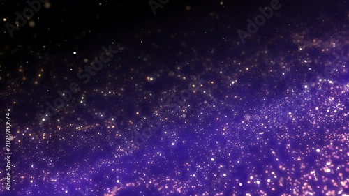 Golden glitter particles dust powder shining stars abstract blue background