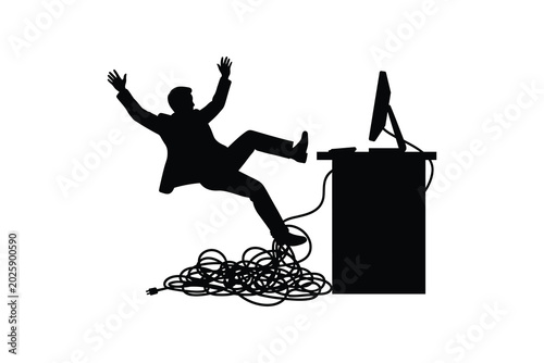 Foto Businessman Tripping On Tangled Wires Silhouette Art - Office Accident Man Falli