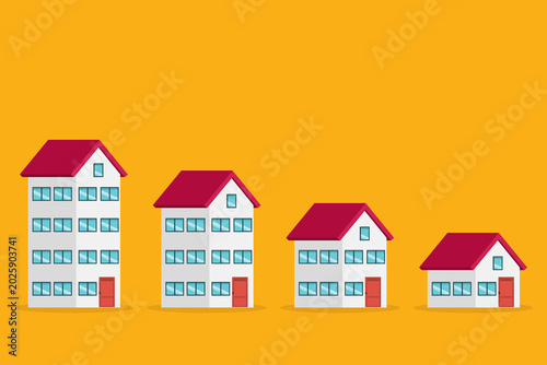 Real Estate Market Decline Concept With Decreasing House Sizes Property Value Drop	