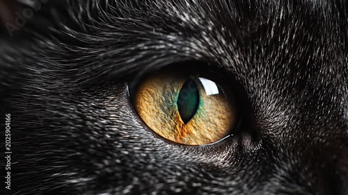 Close-up of a Black Cats Eye in a Video Collage