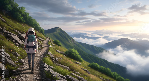 Person Hiking on Mountain Trail Alone.