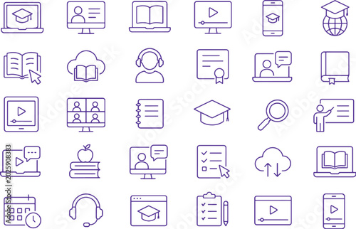 Fotografía Online learning icon collection minimalist outline vector virtual education set