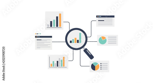 Obraz na plátně Magnifying glass over business charts graphs.