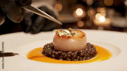 Culinary Preparation of a Gourmet Dish in Sequential Frames