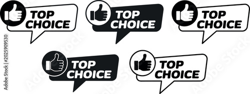 Top choice speech bubbles with number one ranking badges