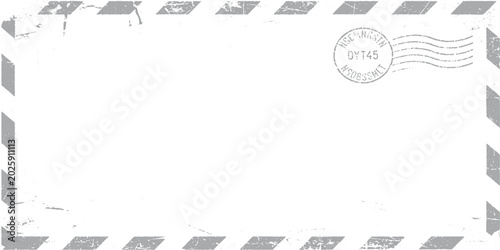 Foto Vintage airmail envelope border with postmark stamp and distressed postcard mail