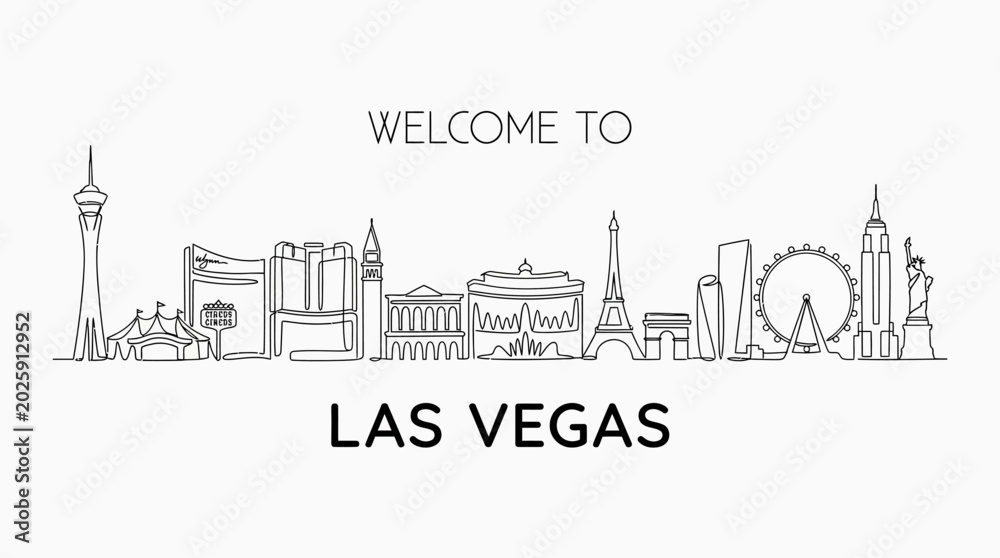 Fototapeta premium Las Vegas Skyline Drawn - Minimalist Line Art on White