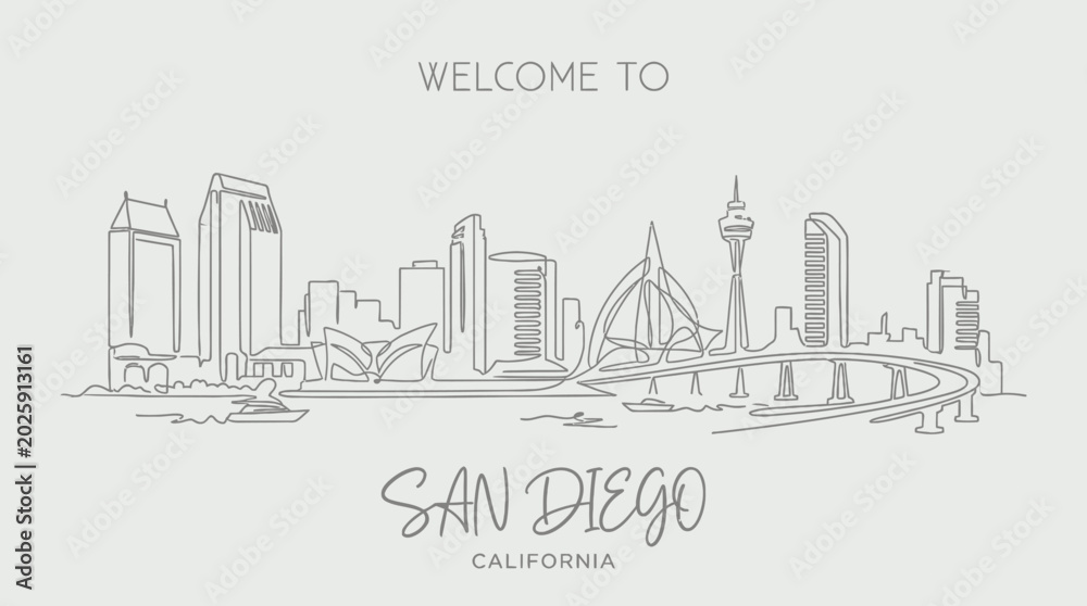 Fototapeta premium San Diego California Skyline Linear Art Illustration