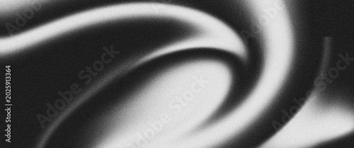 Dark monochrome swirl background, black gray white abstract wave shape, fluid grainy noise texture for web banner, poster, header or digital wallpaper design