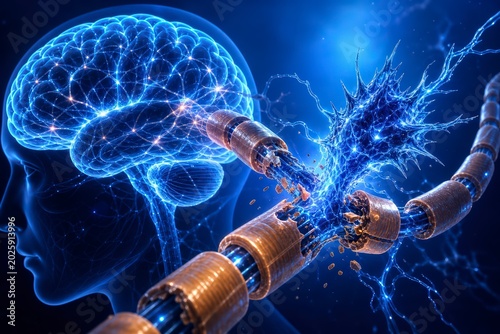 Human Brain Connected to Robotic Wires with Electric Pulses.
