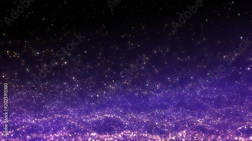 Golden glitter particles dust powder shining stars abstract blue background