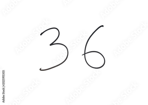 Fényképezés Number thirty six handwritten black digit on plain background