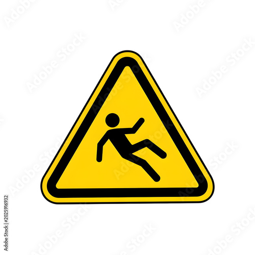 Caution slippery surface warning sign with falling person on transparent background