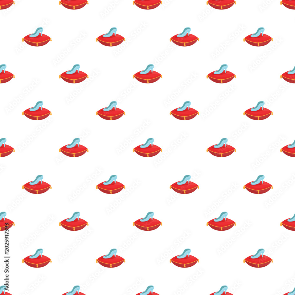 Obraz premium Glass slipper resting on a red pillow creating a seamless fairytale pattern