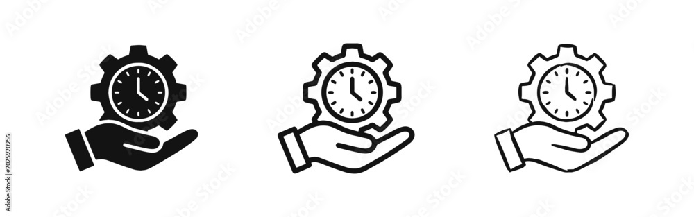 Fototapeta premium Time Management Icons with Hand Holding Gear and Clock for Productivity and Planning