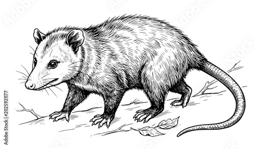Obraz na plátne Hand drawn common opossum vector sketch wildlife illustration