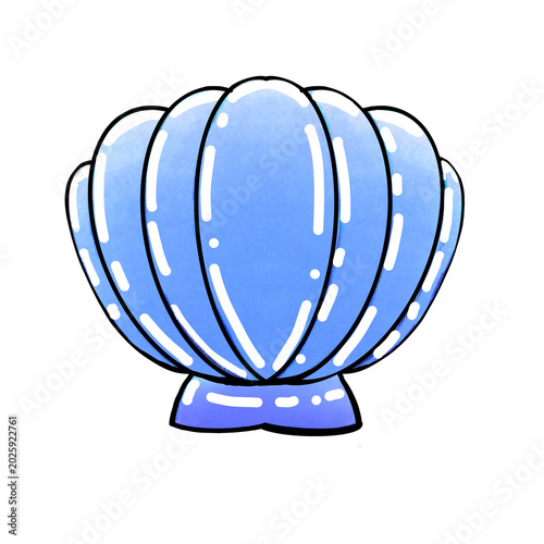 Blue watercolor scallop seashell illustration, coastal marine icon