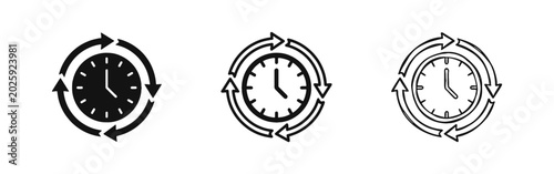 Photography Time Management Icon Set - History, Recurrence, 24/7, and Clock Cycle Symbols