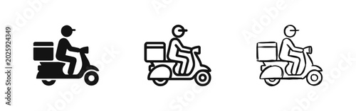 Cuadro en lienzo Delivery Scooter Icons with Courier Driver for Fast Food Service