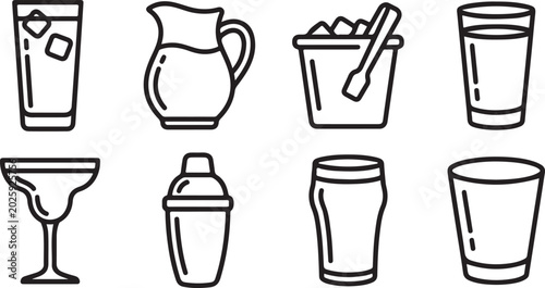 Konstfotografi Black and white vector icons of vintage kitchen containers and jugs Vector