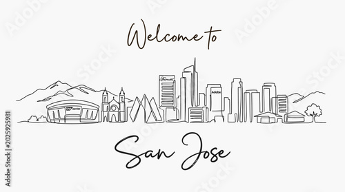 San Jose Skyline Illustration: Line Art Welcome Banner