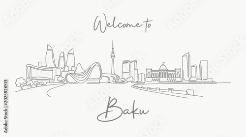 Baku Skyline Sketch: Elegant Azerbaijan Cityscape Illustration