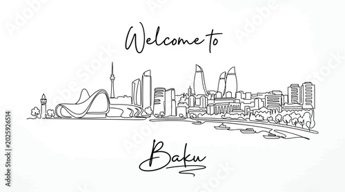 Baku Skyline Sketch: Azerbaijan Cityscape Illustration, Travel Concept
