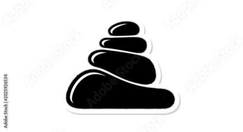 Tableau sur toile Stack of black polished stones, symbol of balance, zen, and meditation on white