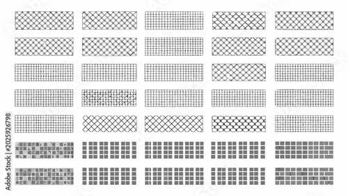 Valokuva collection of hatching patterns and textures monochrome grid designs on a white