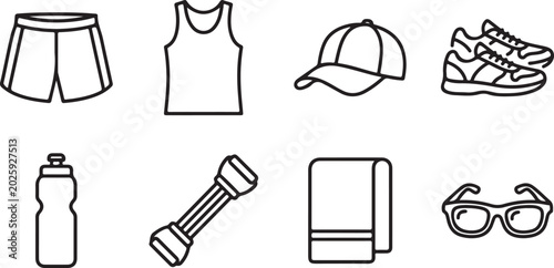 Tableau sur toile Black outline icons set of food and kitchen items vector illustration Vector