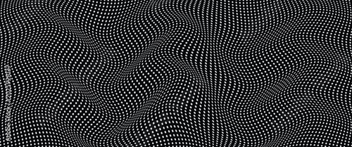 Fotografie Wavy Distorted Mesh Grid Pattern – Black and White Op Art Seamless Background