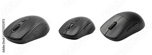 Canvastavla Ergonomic wireless computer mice trio in sleek black design, modern office acces