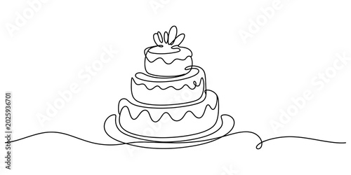 Fotografía Continuous one line drawing of a tiered wedding cake