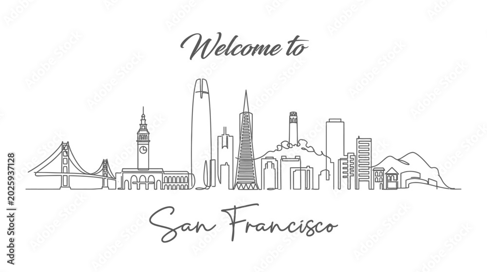 Obraz premium San Francisco Skyline Line Art Illustration - Welcome Concept