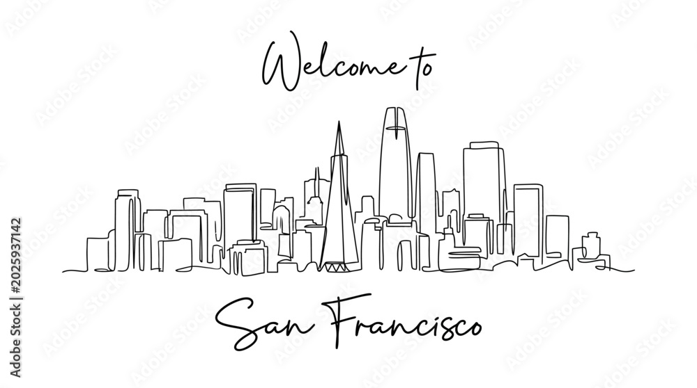 Fototapeta premium San Francisco Skyline Illustration: Minimalist Line Art